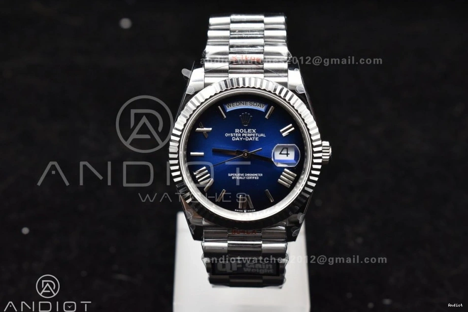 904L A2836 (Gain DayDate Dial SS Weight) President 40 V4 on Black Best Edition Steel Bracelet Blue QF 0503